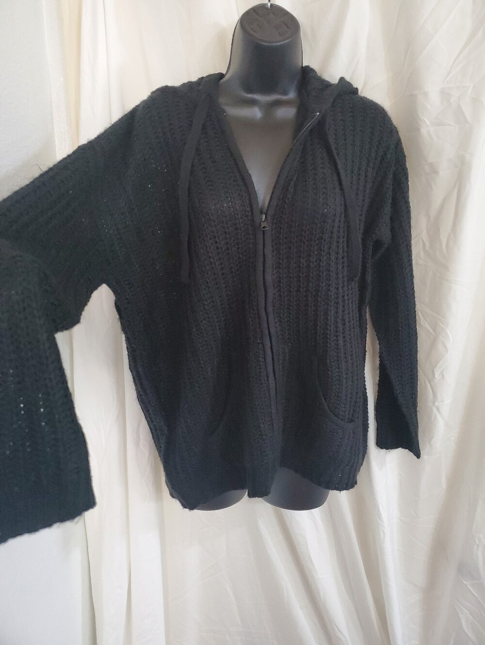 Black crochet style zip up oversized hoodie size Small brand new - Picture 10 of 11